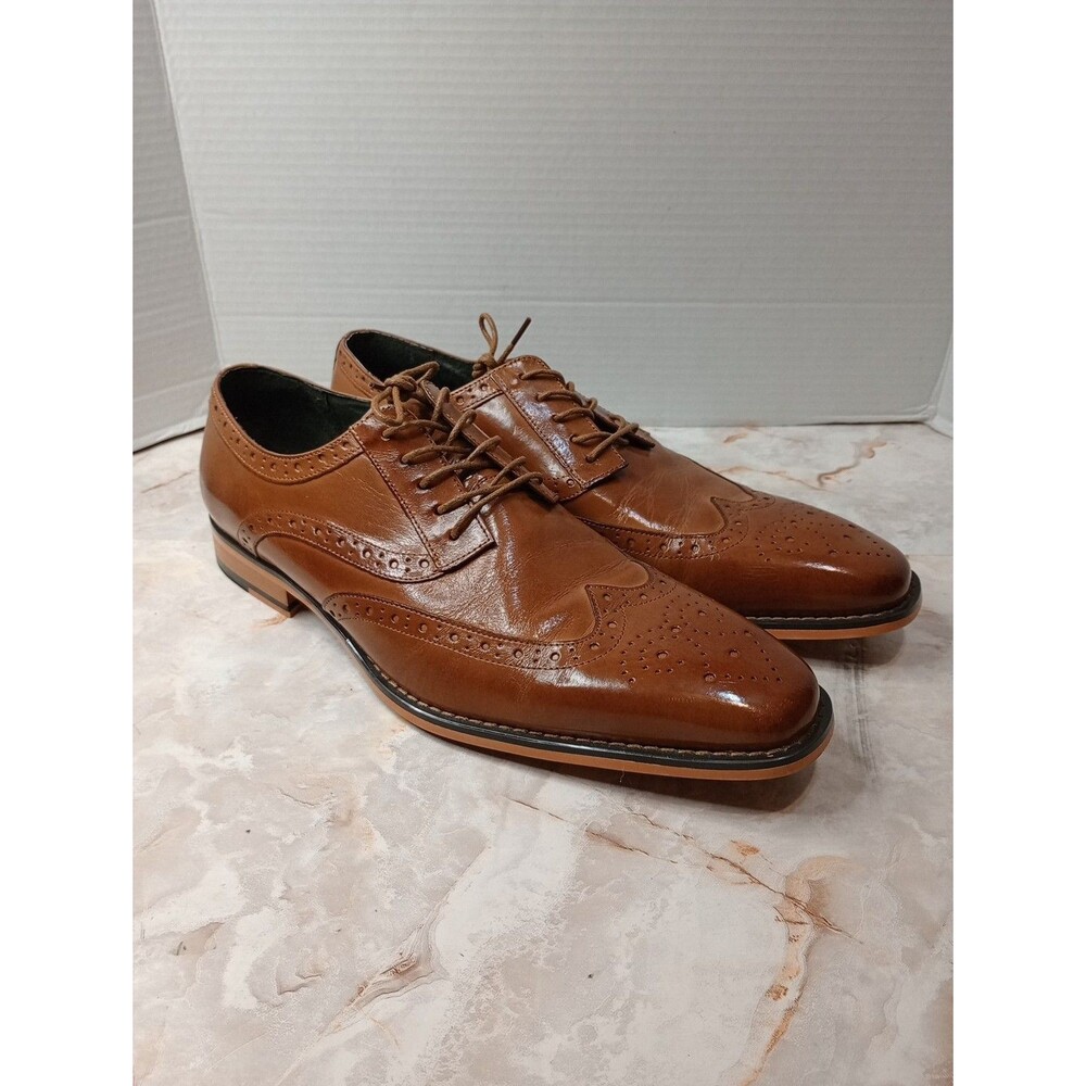 Men's Stacy Adams TINSLEY 25092 Tan Wing Tip Oxfords Lace up Leather Mens 12 M